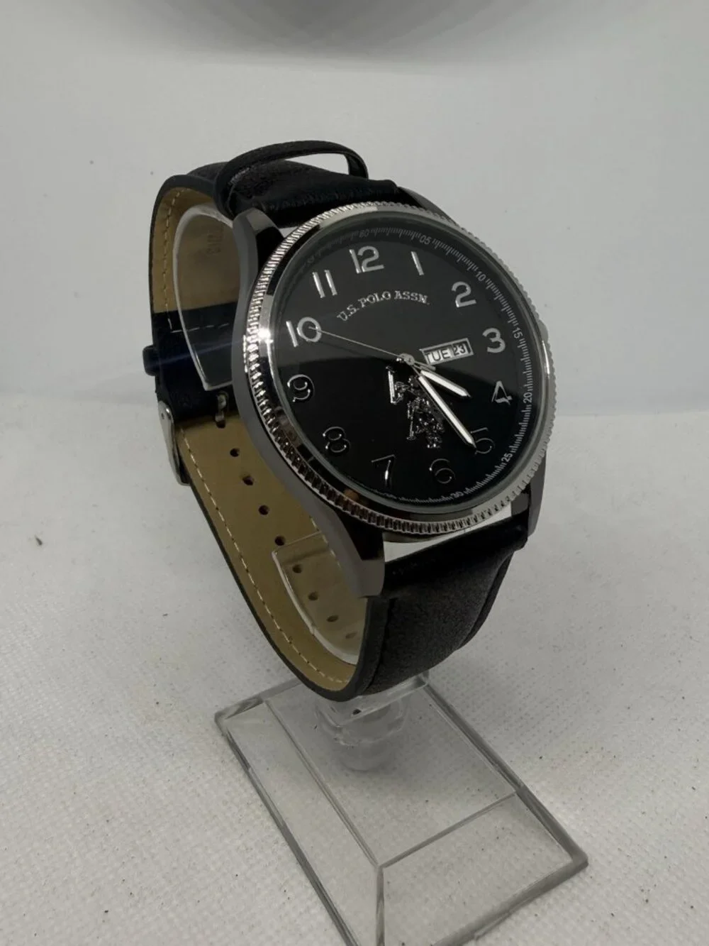 U.S. Polo Assn. Classic USC50702WM Mens Black Dial Day Date Leather Watch